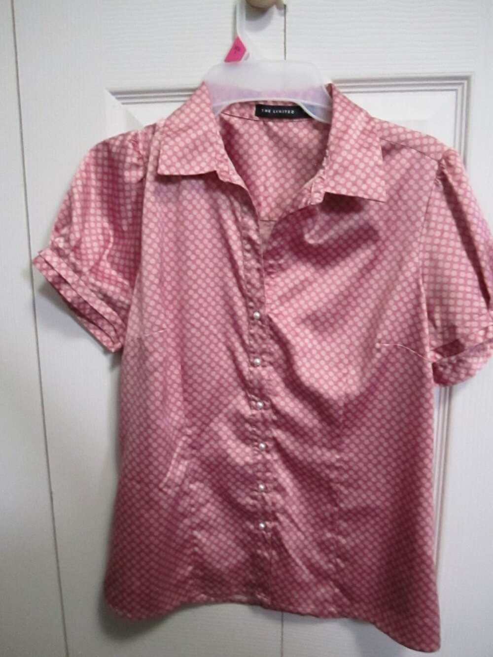 The Limited Satin Button-Down Blouse in Pink & White